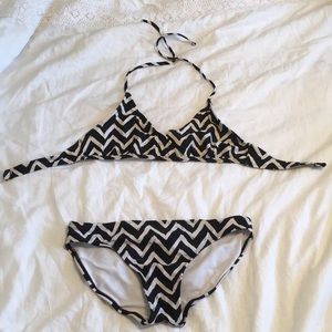 girls black and white chevron bikini
